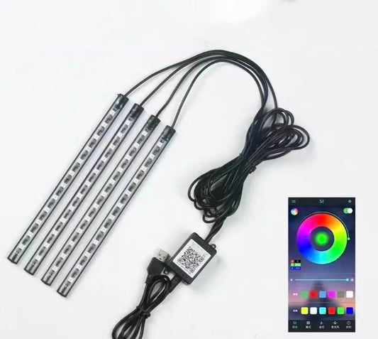 48 LED Colorful Car Lights with App Control, USB Powered 12V Interior Lighting Kit for Motor Vehicles, Music Sync, DIY Modes, No Battery Required
